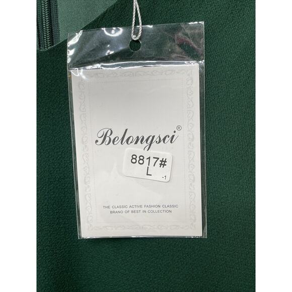 BELONGSCI NWT V Neck Bell Sleeve Shift Mini Green Dress Women L Fairy Flowy Cute - Picture 3 of 12